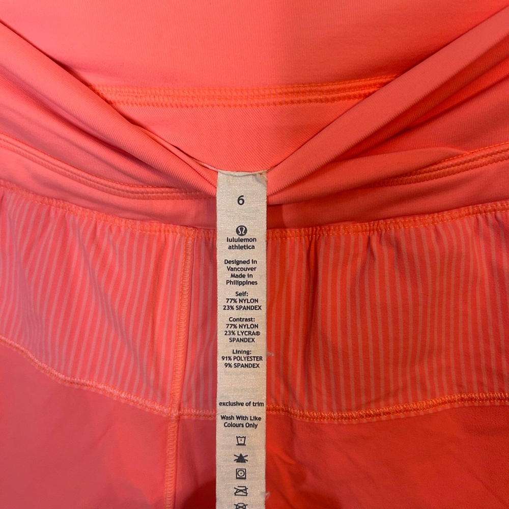 Lululemon Run: Pace Short- Pop Orange/Wagon Stripe Pop Orange/ Size 6 (FLAWED) - Picture 7 of 11